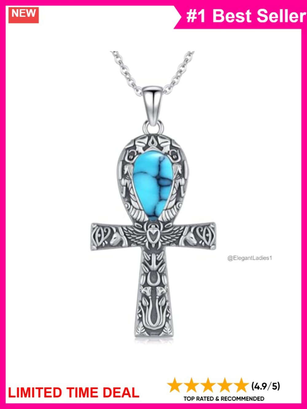 925 Sterling Silver Ankh Cross Pendant Necklace Egyptian Amulet Jewelry Gift
